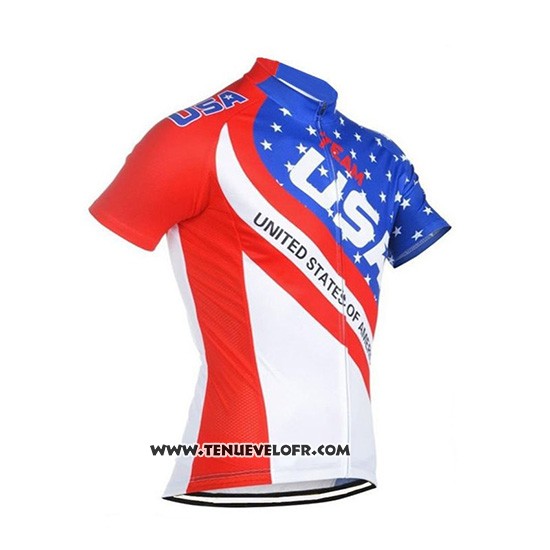 2018 Maillot Ciclismo USA Bleu et Rouge Manches Courtes et Cuissard